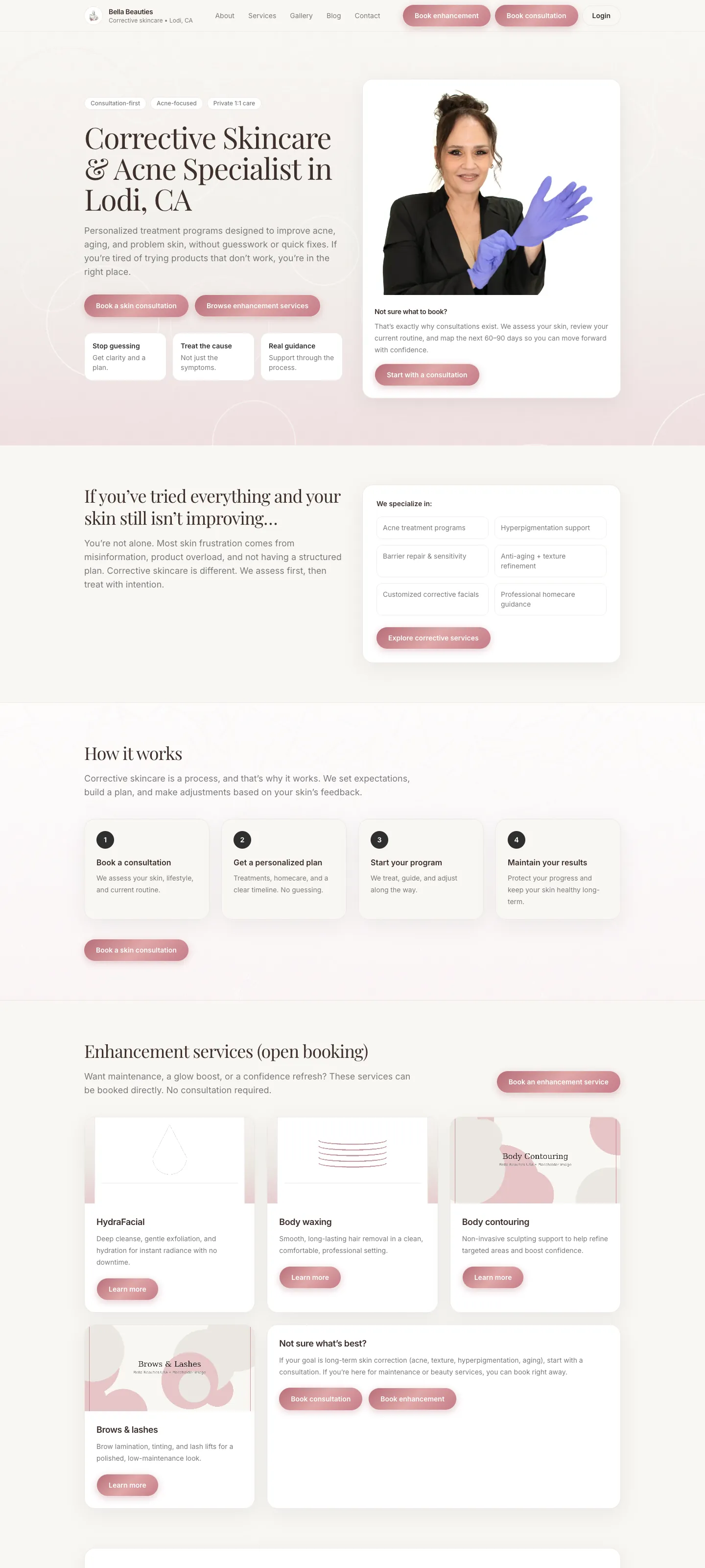 Screenshot of the Bella Beauties website