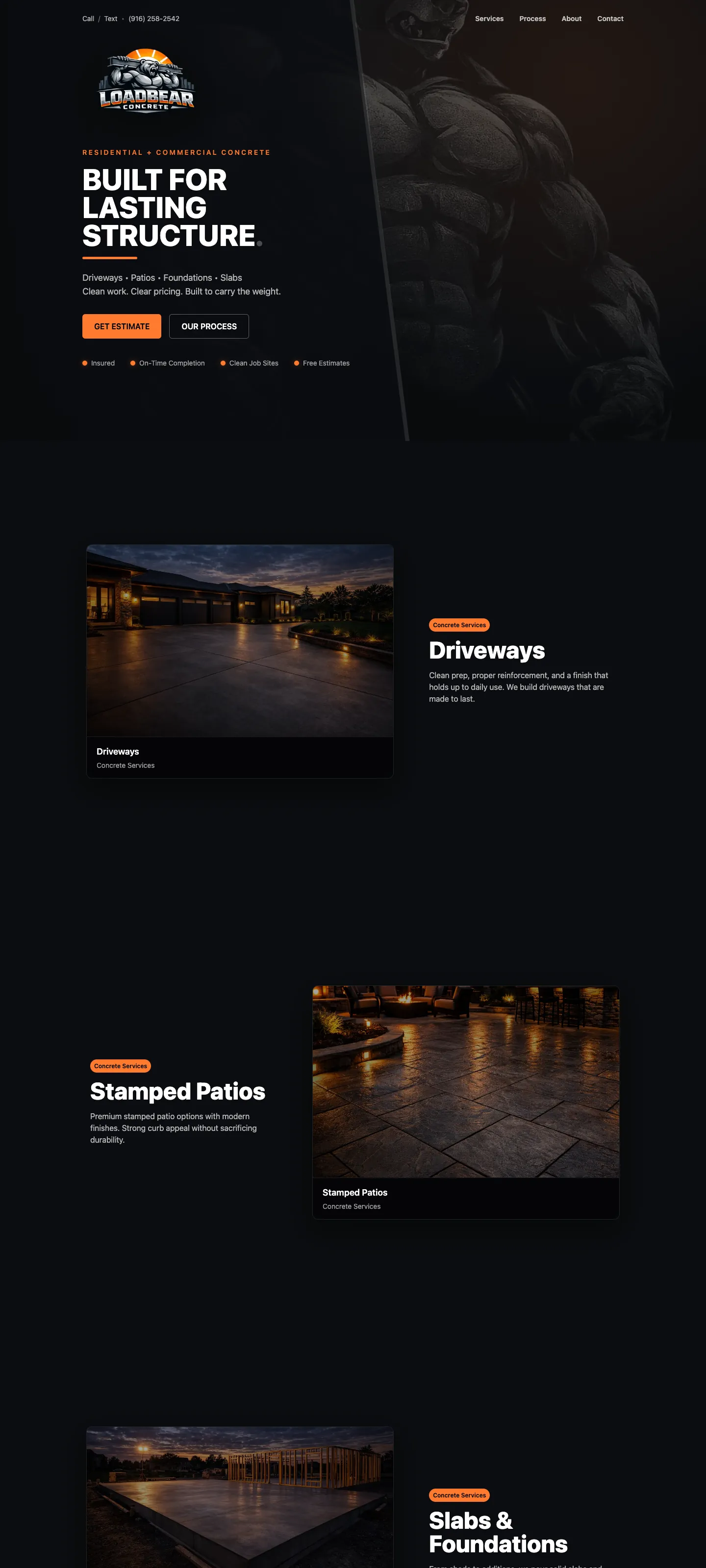 Screenshot of the Load Bear Concrete website